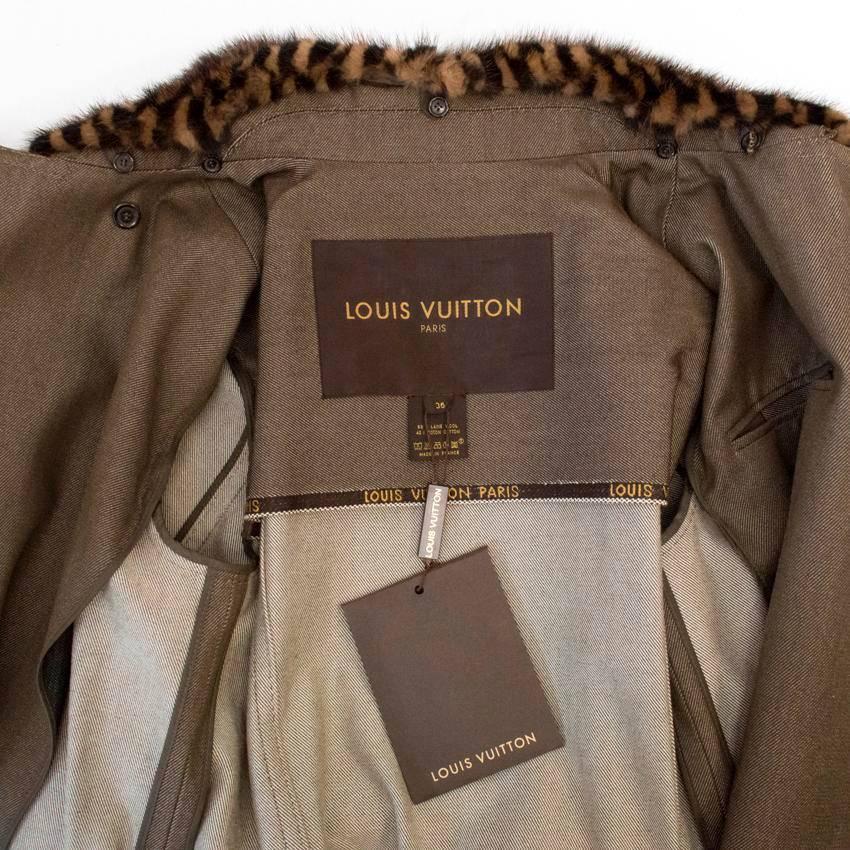 Louis Vuitton Brown Wool and Denim Blend Jacket with Fur Collar For Sale at 1stdibs