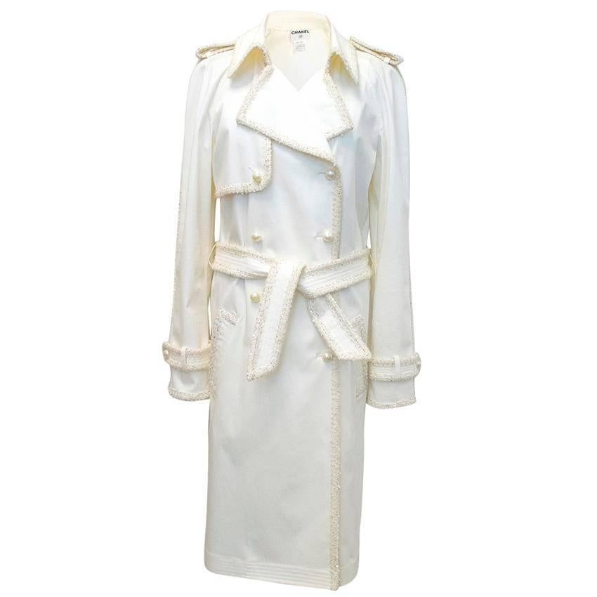 Chanel Cream Trenchcoat with Pearl-Like Buttons