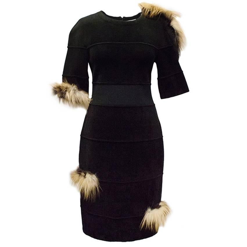 Fendi Black Dress with Silver Fox Fur For Sale