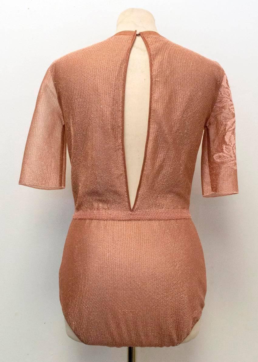 Women's Vionnet Mesh Copper Bodysuit With Embroidered Roses For Sale