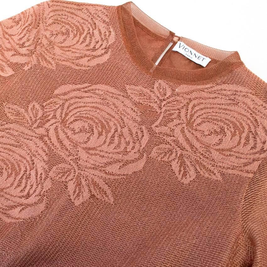 Vionnet Mesh Copper Bodysuit With Embroidered Roses For Sale 2