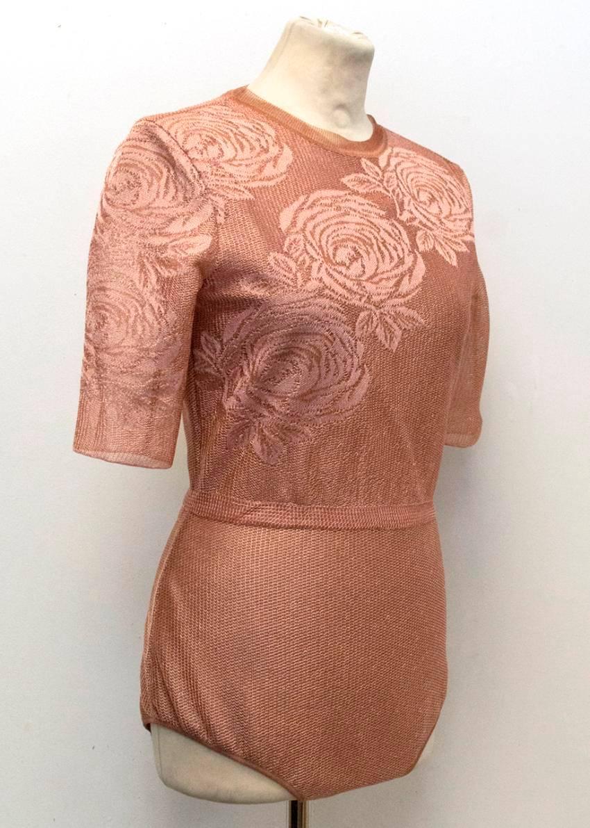 Vionnet Mesh Copper Bodysuit With Embroidered Roses In Excellent Condition For Sale In London, GB