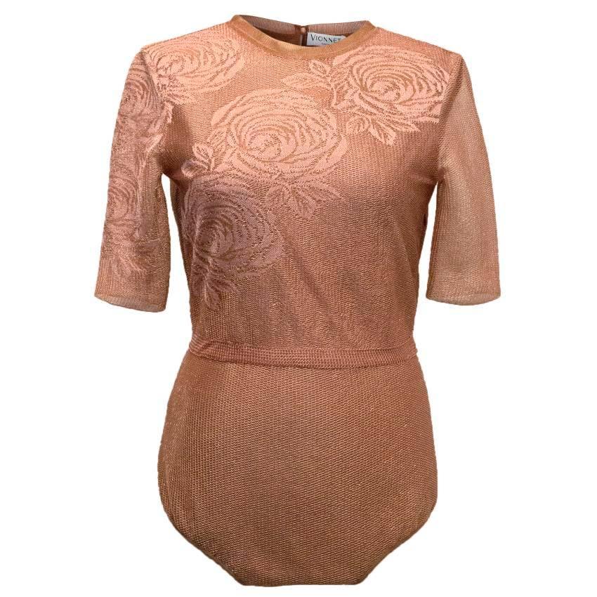Vionnet Mesh Copper Bodysuit With Embroidered Roses For Sale