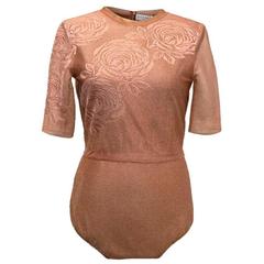 Vionnet Mesh Copper Bodysuit With Embroidered Roses