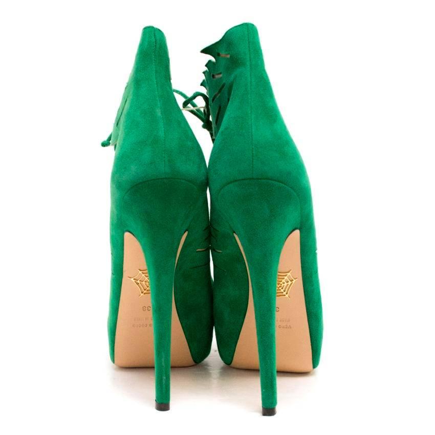 Women's Charlotte Olympia 'Eve' Green Suede Laser Cut Booties For Sale