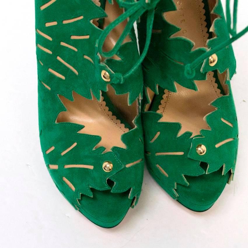 Charlotte Olympia 'Eve' Green Suede Laser Cut Booties For Sale 1