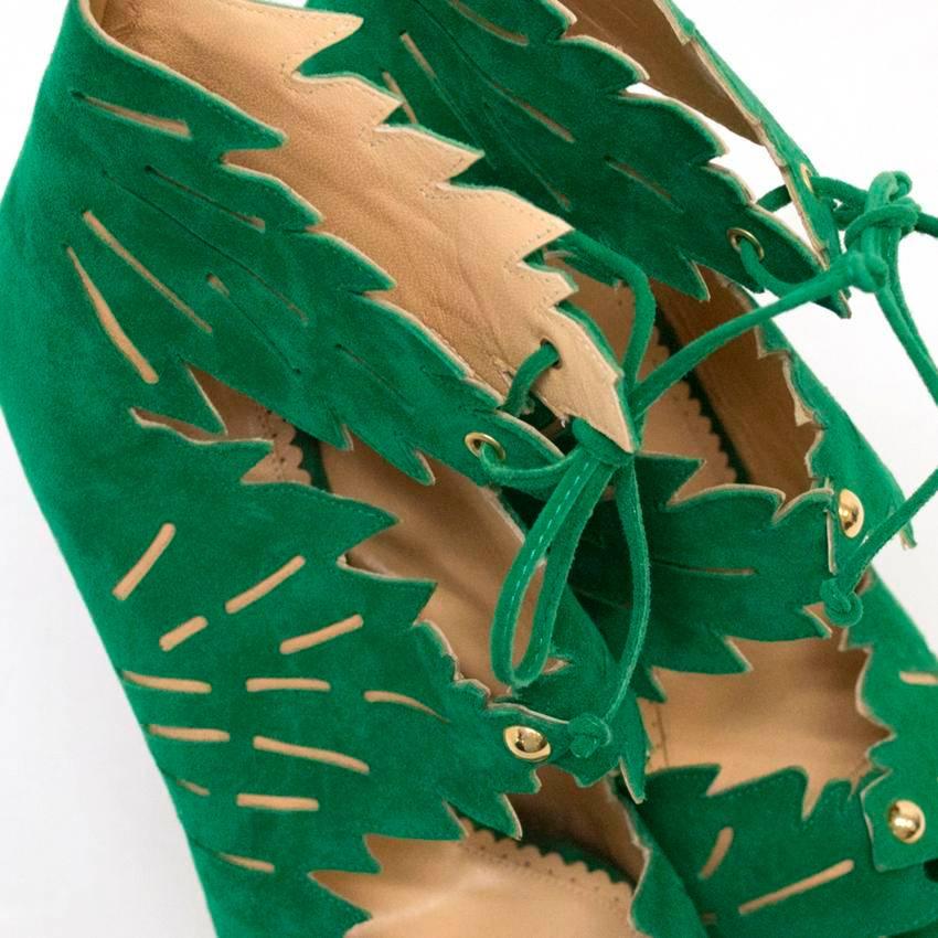 Charlotte Olympia 'Eve' Green Suede Laser Cut Booties For Sale 4