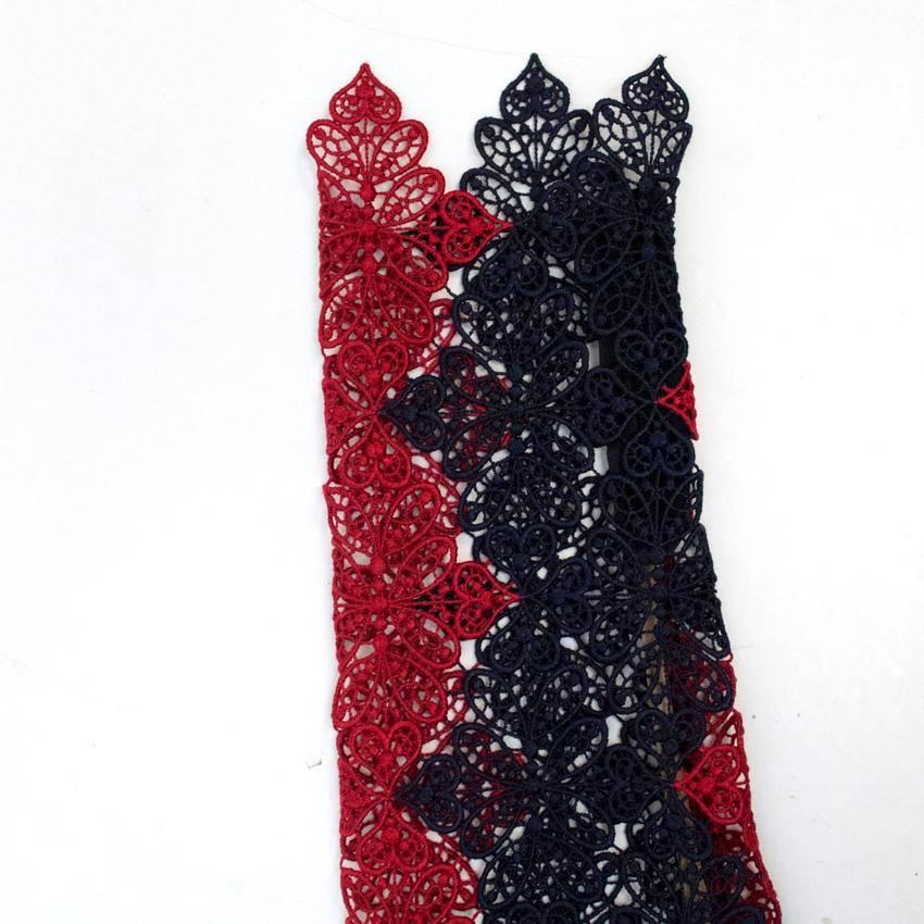 Erdem Red And Navy Lace Midi Dress For Sale 2