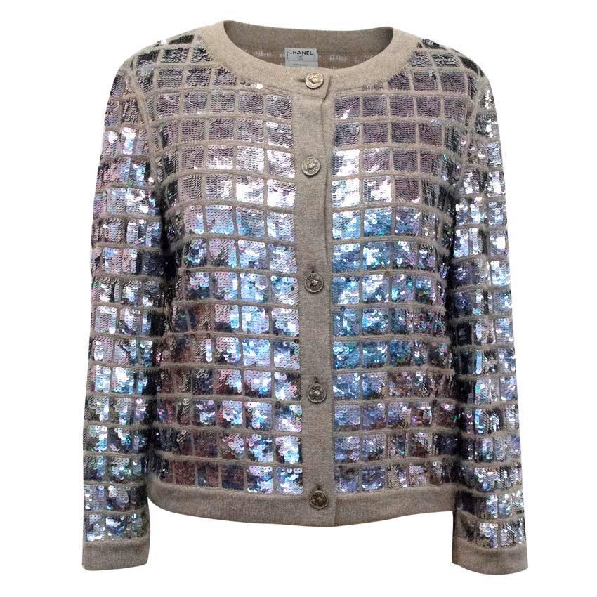 Chanel Sequined Cashmere Grey Cardigan For Sale at 1stDibs | chanel ...
