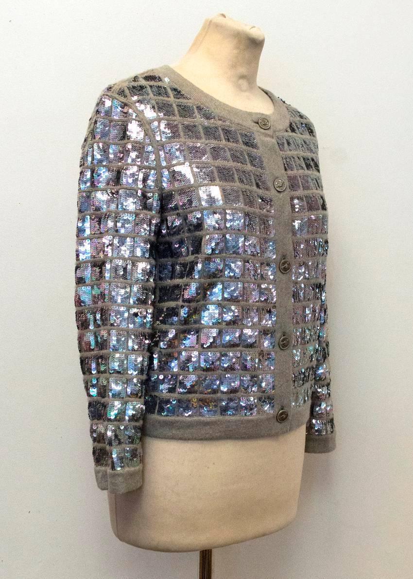 Gray Chanel Sequined Cashmere Grey Cardigan For Sale