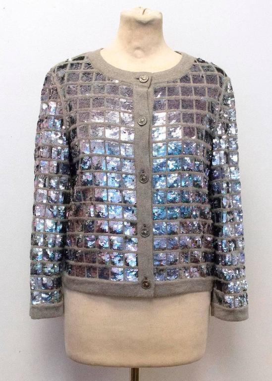 $3050 NEW CHANEL Turquoise Lurex Sparkle Cashmere CARDIGAN SWEATER
