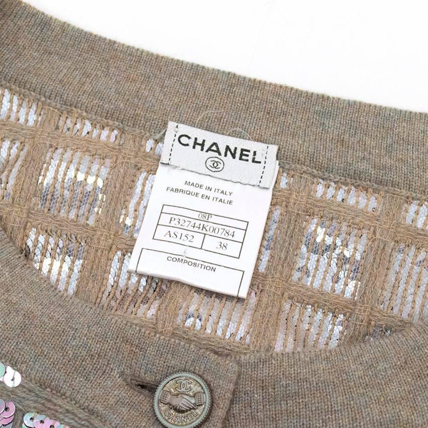 Chanel Sequined Cashmere Grey Cardigan For Sale 1