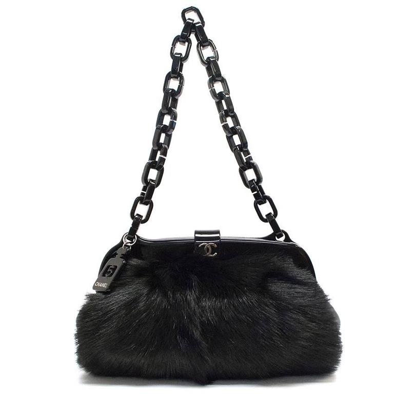 Chanel Black Fur bag with Plastic Chain at 1stDibs chanel plastic