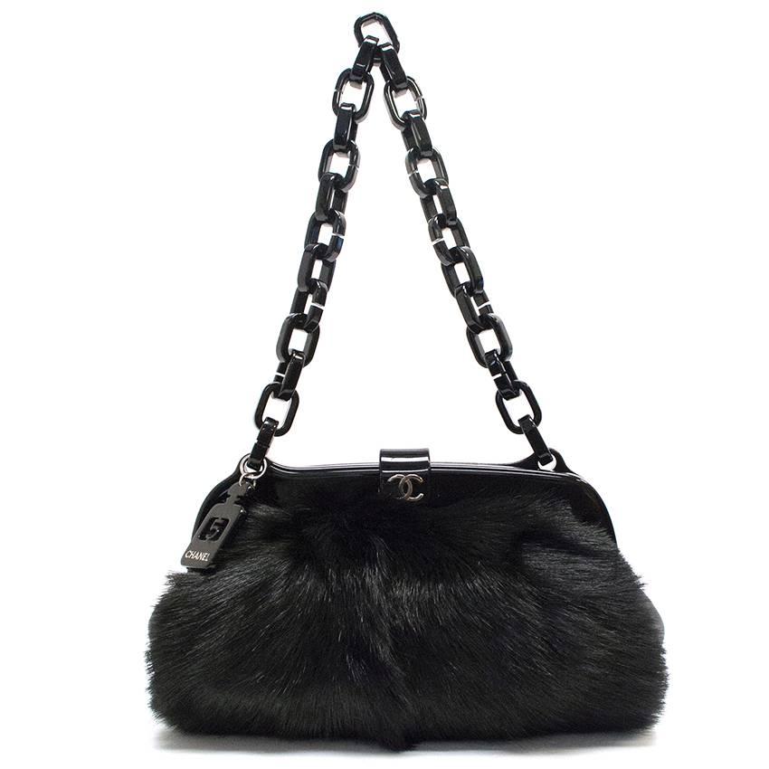 Chanel Black Fur bag with Plastic Chain at 1stDibs chanel plastic