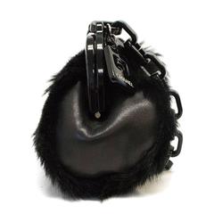 Chanel Black Fur bag with Plastic Chain