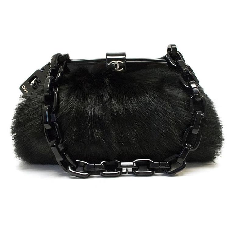 Chanel Black Fur bag with Plastic Chain at 1stDibs chanel plastic