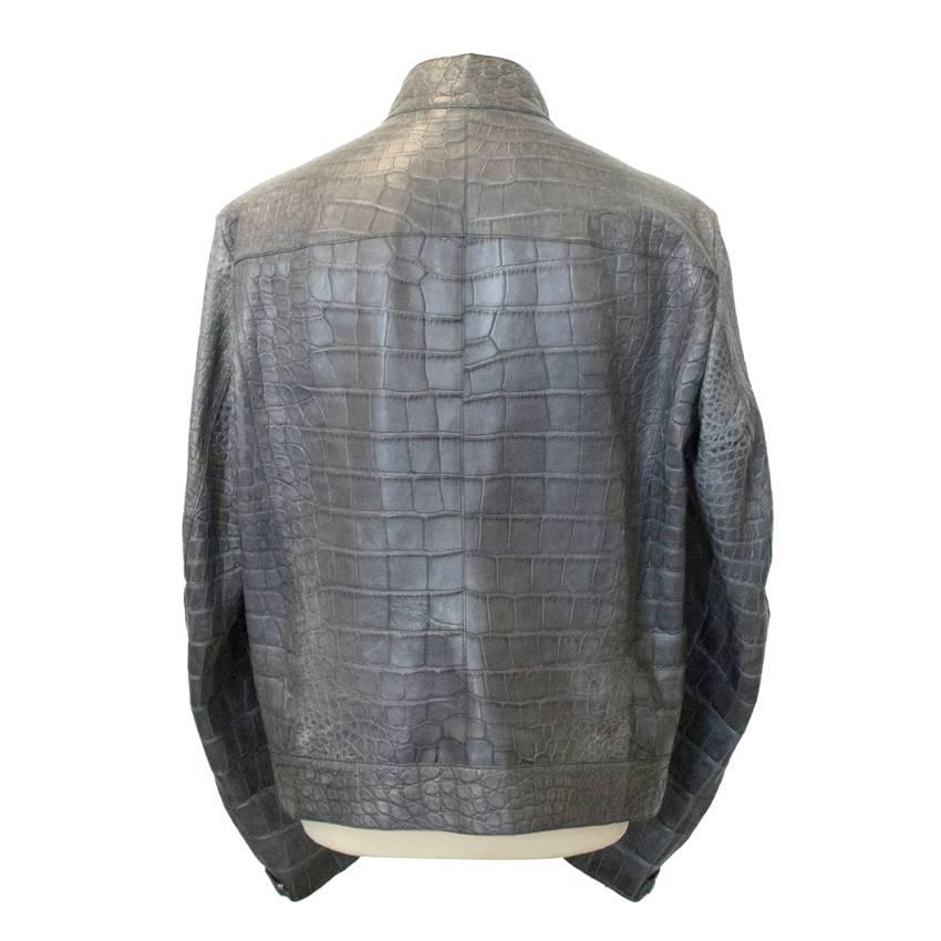 Gray Yves Saint Laurent grey Crocodile leather jacket For Sale