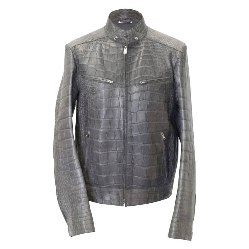 Yves Saint Laurent grey Crocodile leather jacket For Sale