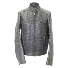 Graue Krokodil-Lederjacke von Yves Saint Laurent