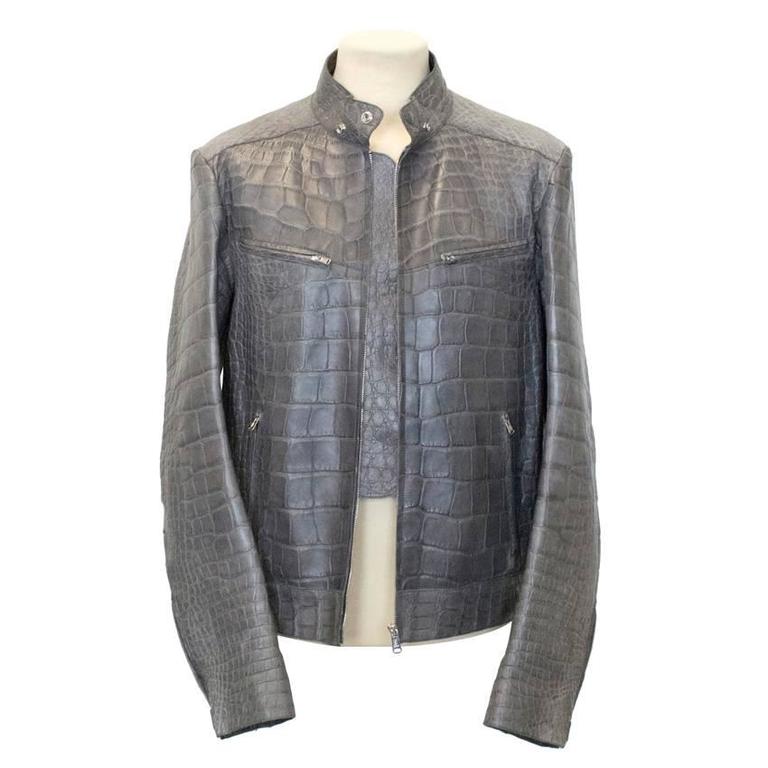 Yves Saint Laurent grey Crocodile leather jacket For Sale at 1stDibs