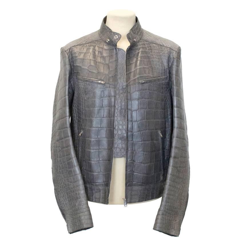 Yves Saint Laurent grey Crocodile leather jacket In Good Condition For Sale In London, GB