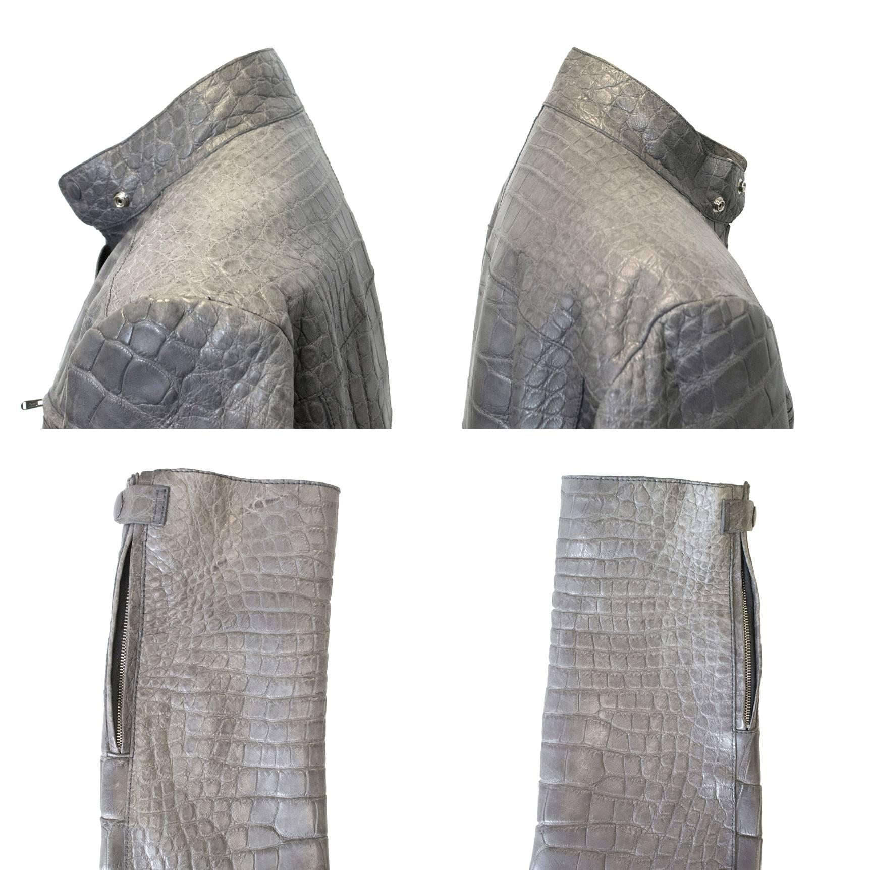 Yves Saint Laurent grey Crocodile leather jacket For Sale 3