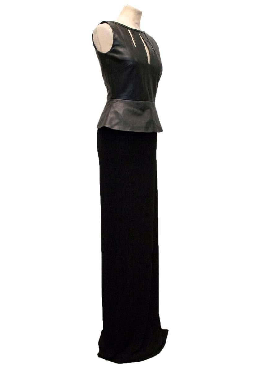 Osman Black Maxi Dress With Leather Peplum Top In Excellent Condition For Sale In London, GB