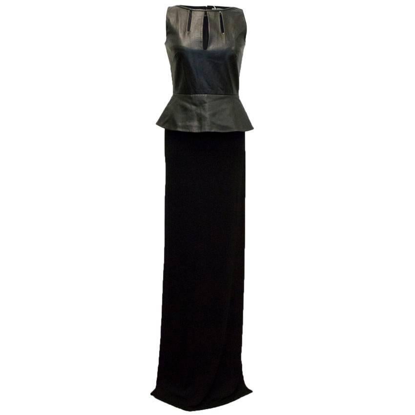 Osman Black Maxi Dress With Leather Peplum Top For Sale