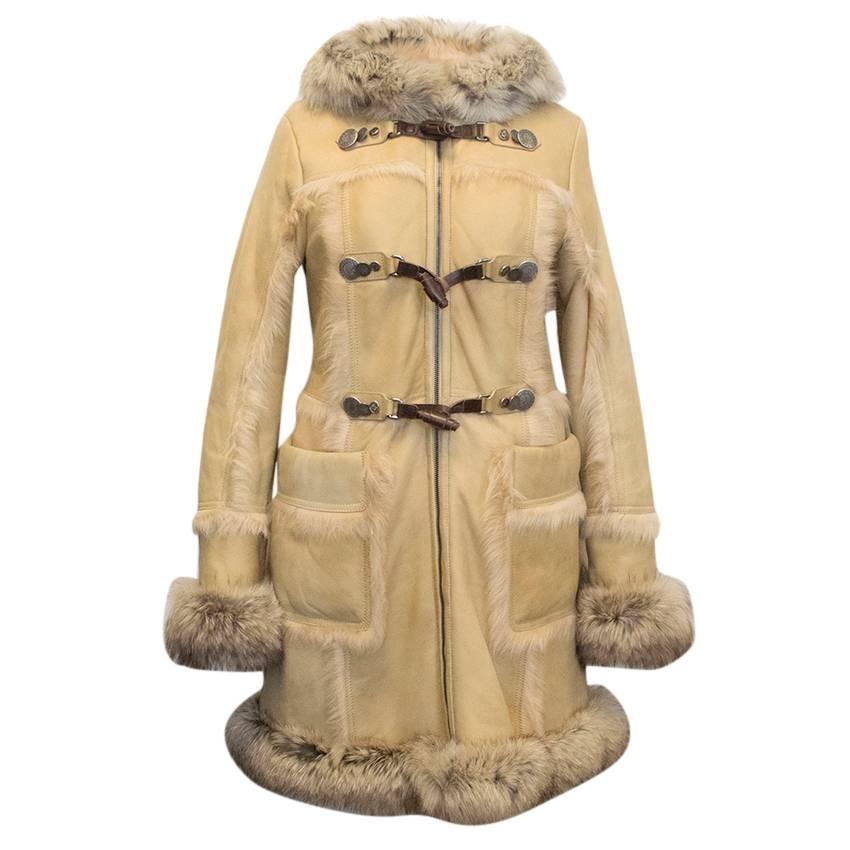 Prada Sheep And Fox Fur Leather Hooded Coat For Sale