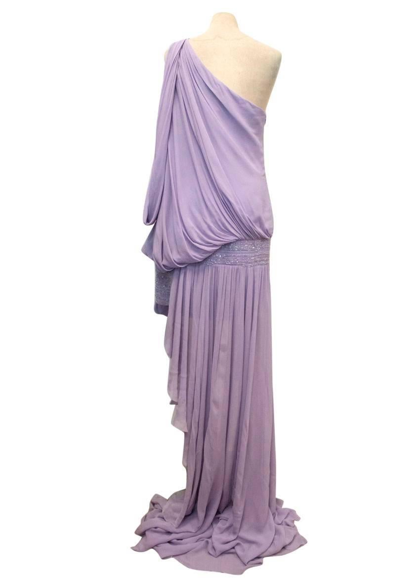 one shoulder lilac dress