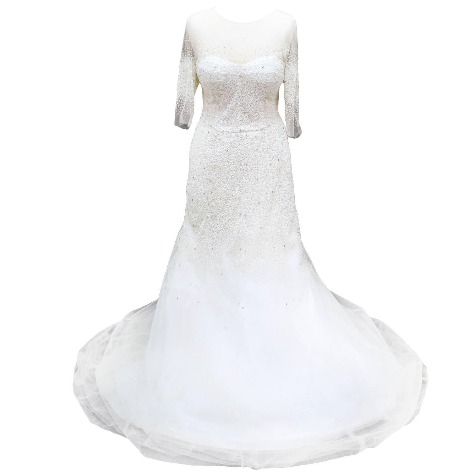 Monique Lhullier Custom Made Embellished Wedding Dress For Sale