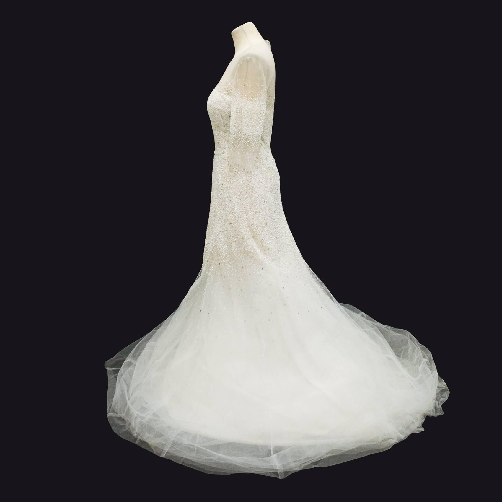 Gray Monique Lhullier Custom Made Embellished Wedding Dress For Sale