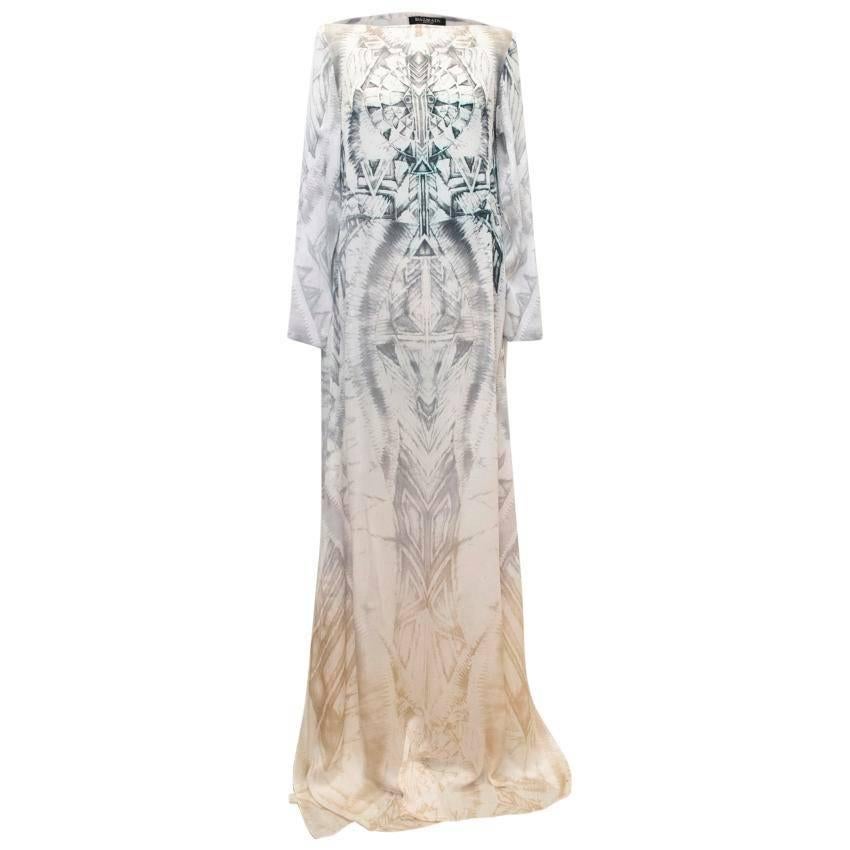 Balmain Long Sleeve Silk Print Maxi Dress With Side Slits For Sale