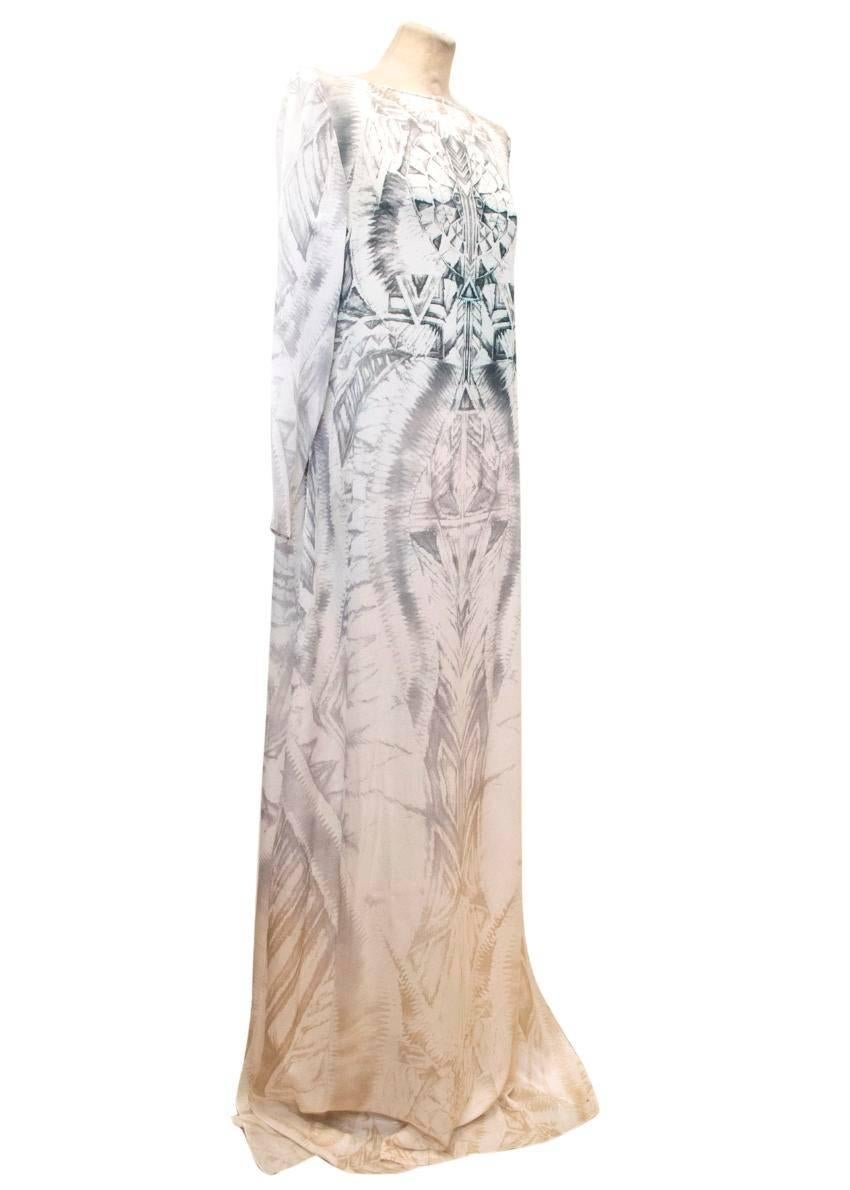 Women's Balmain Long Sleeve Silk Print Maxi Dress With Side Slits For Sale