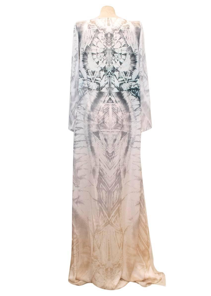Gray Balmain Long Sleeve Silk Print Maxi Dress With Side Slits For Sale