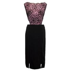 Osman Pink and Black Lace Dress