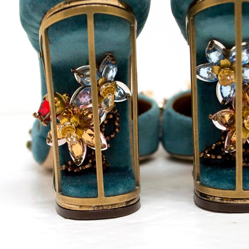 Dolce and Gabbana Teal Embellished Velvet Cage-Heel Pumps at 1stDibs | dolce  and gabbana cage heels, dolce gabbana cage heels, dolce and gabbana  embellished heels