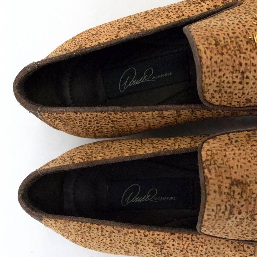 Brown Donald J. Pliner Cork Effect Leather Loafers For Sale