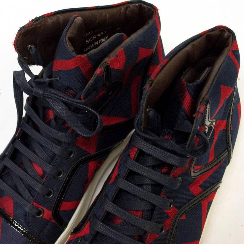 Black Lanvin Navy And Red Chevron High Top Trainers For Sale