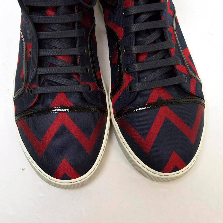Lanvin Navy And Red Chevron High Top Trainers In New Condition For Sale In London, GB