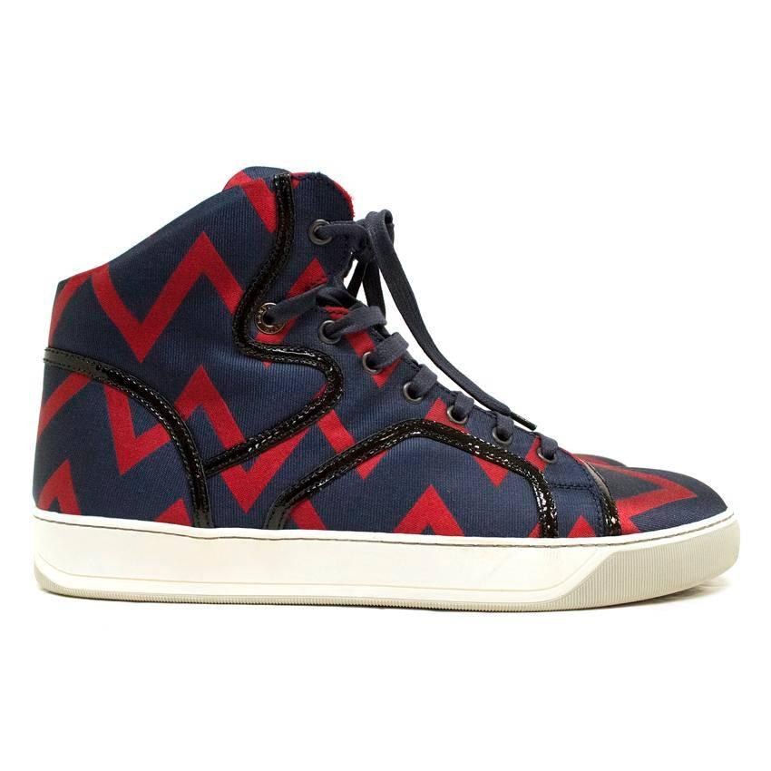 Men's Lanvin Navy And Red Chevron High Top Trainers For Sale