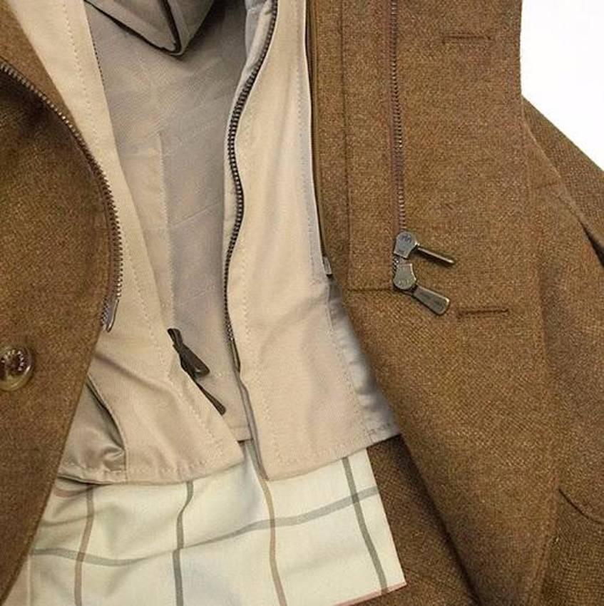 Loro Piana Brown and Cream Cashmere Jacket with Gilet For Sale 2