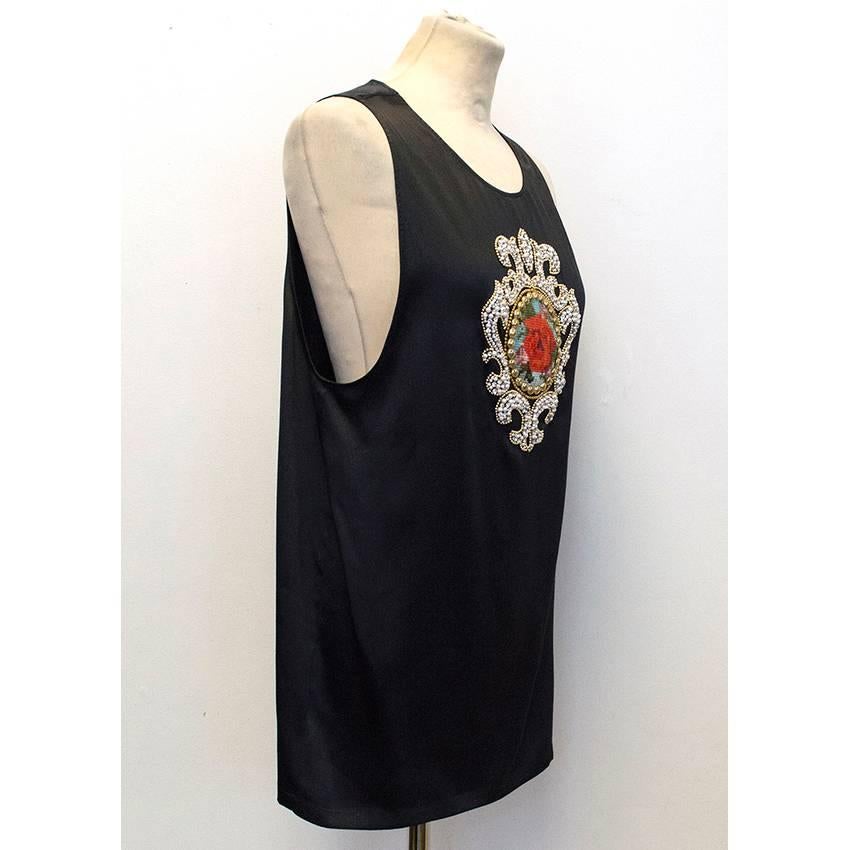 Balmain black sleeveless top with gold beading and stitched rose. 
New without tags and in perfect condition, 10/10.

This item belongs to Caroline Stanbury of 'Ladies of London'. 

Size FR38 / S / US6

Please zoom in image to see item in