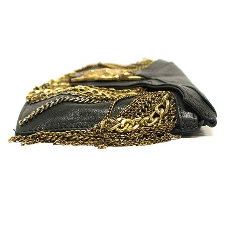 Balmain Black Clutch with Gold Chains For Sale at 1stDibs