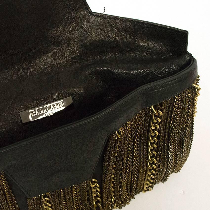 Balmain Black Clutch with Gold Chains For Sale at 1stdibs