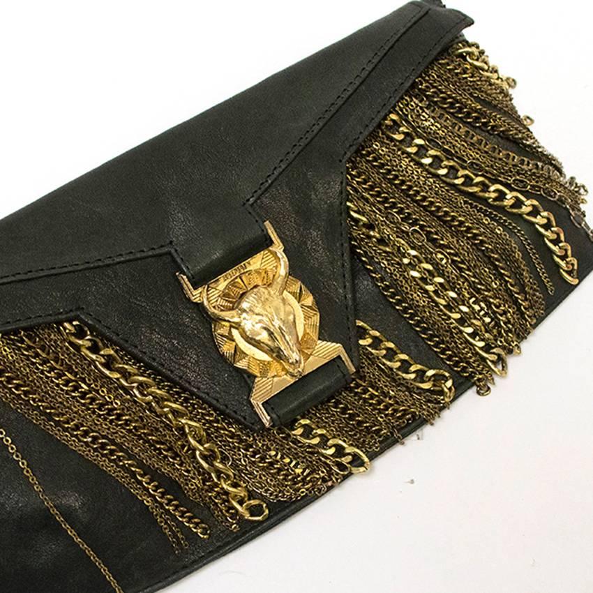 Balmain Black Clutch with Gold Chains For Sale 3