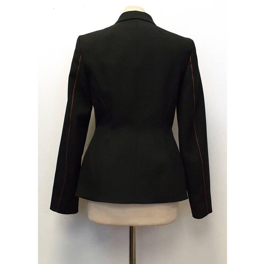 Women's Christian Dior black blazer with fine orange line detailed sleeves For Sale