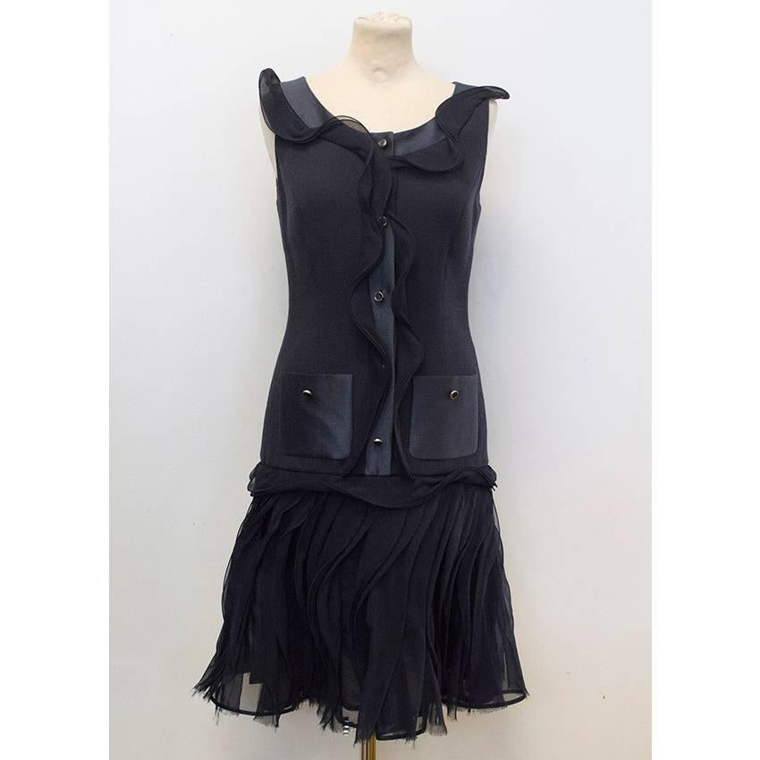 Black Oscar de la Renta Buttoned Dress with Pockets For Sale