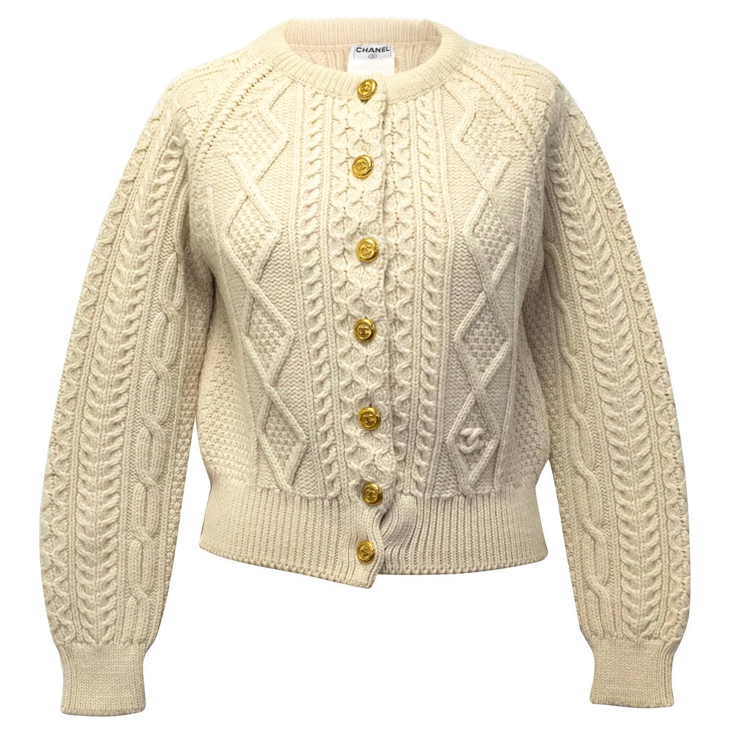 Chanel Cream Wool Knit Cardigan