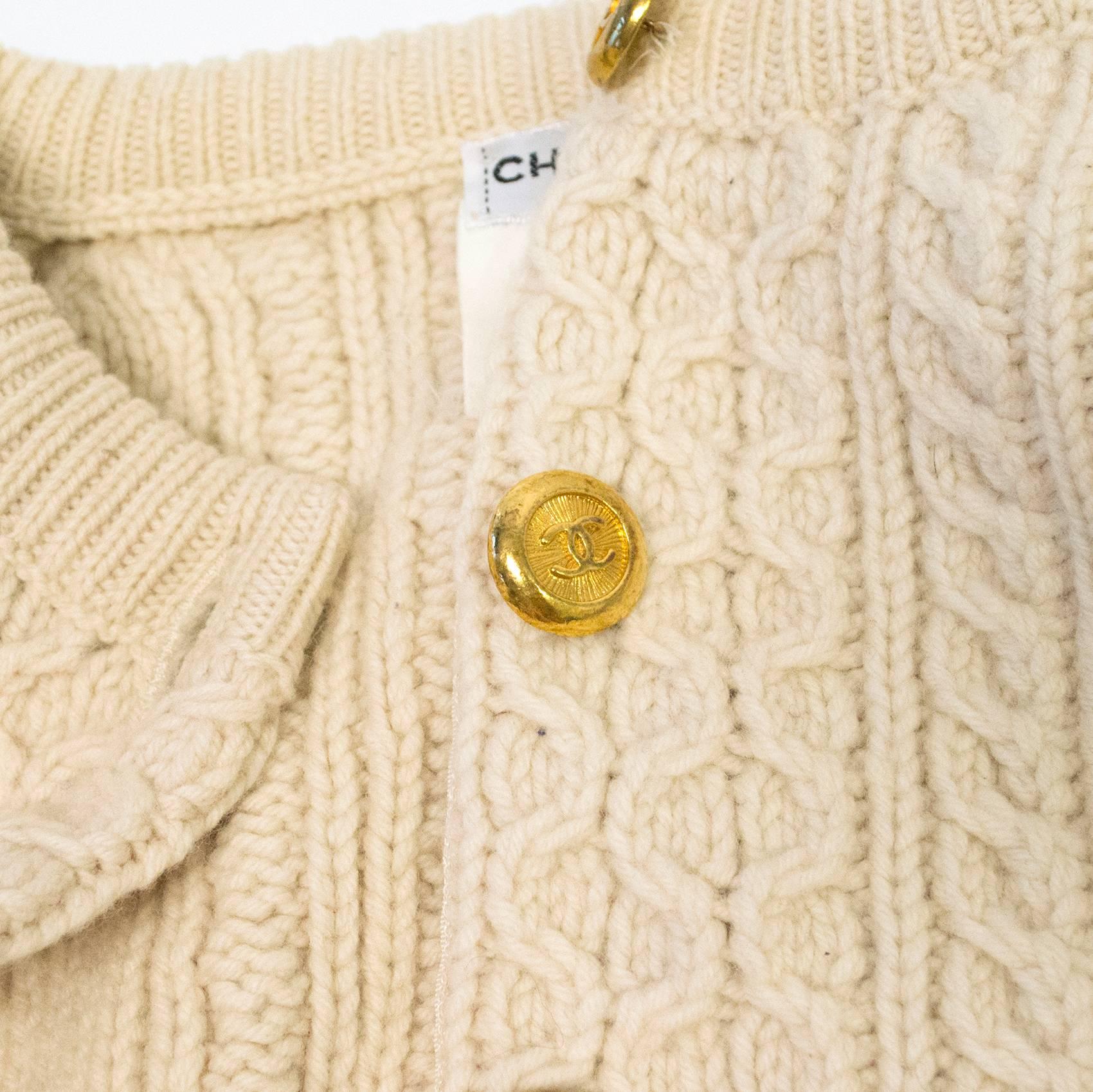 Women's Chanel Cream Wool Knit Cardigan